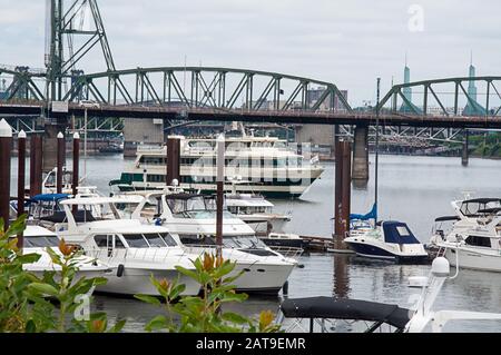 Portland, OR USA June 29, 2016:  Portland Spirit yacht is a popular river boat cruise enjoyed by travelers and residents of Portland. Stock Photo