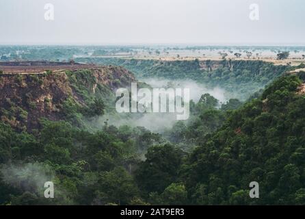 Kyambura Gorge in Queen Elisabeth National Park, a Foggy Rainforest Valley, Valley of Apes in Uganda, Africa Stock Photo