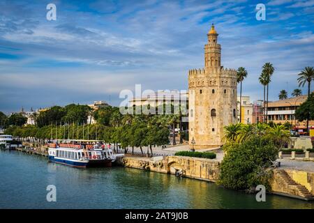 Golden Tower (Torre del Oro) in Seville, Andalusia, Spain Stock Photo