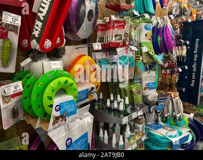 Orlando, FL/USA-1/29/20: A display of colorful cat toys for sale at a Petsmart Superstore ready for pet owners to purchase for their pets. Stock Photo