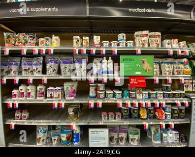 Orlando, FL/USA-1/29/20: A display of pet medical aids, vitamins and supplements for sale at a Petsmart Superstore ready for pet owners to purchase fo Stock Photo