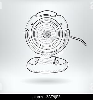 Cartoon Symbol of Computer Web Camera  - Computer Concept -  Drawing Sketch Vector Illustration Stock Vector