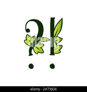 Green Doodling Eco Alphabet Letter Question Mark.Type with Leaves. Isolated Latin Uppercase. Typography Bold Spring Letter or Doodle abc Characters for Monogram Words and Logo. Stock Vector
