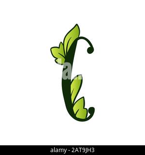 Green Doodling Eco Alphabet Letter C.Type with Leaves. Isolated Latin Uppercase. Typography Bold Spring Letter or Doodle abc Characters for Monogram Words and Logo. Stock Vector