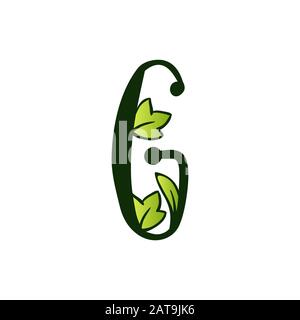 Green Doodling Eco Alphabet Letter G.Type with Leaves. Isolated Latin Uppercase. Typography Bold Spring Letter or Doodle abc Characters for Monogram Words and Logo. Stock Vector