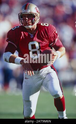 Quarterback Steve Young of the San Francisco 49ers throws a pass