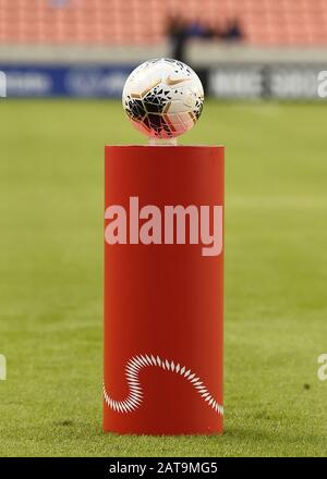 Houston, Texas, USA. 31st Jan, 2020. A general picture of the game ball prior to the start of the between Haiti and Costa Rica at BBVA Stadium in Houston, Texas. Maria LysakerCSM/Alamy Live News Stock Photo