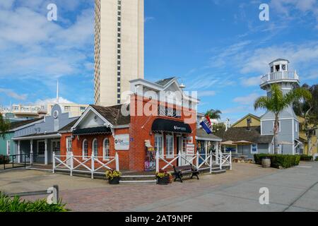 Seaport Village, waterfront shopping and dining complex adjacent to San Diego Bay in downtown San Diego, famous travel tourist attraction. California. USA. . July 13th, 2019 Stock Photo