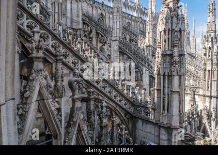 The rooftop area of the Duomo in Milan Italy Stock Photo