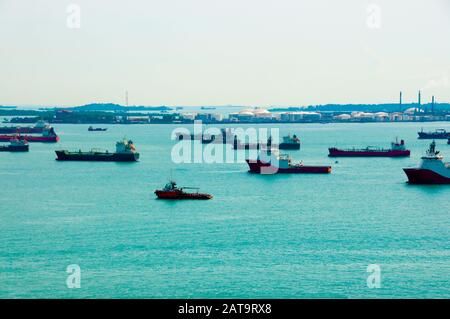 Tanker Ships in Singapore Strait Stock Photo