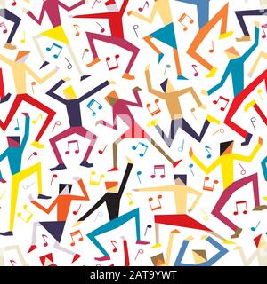 Editable vector seamless tile of colorful men and women dancing at a disco Stock Vector
