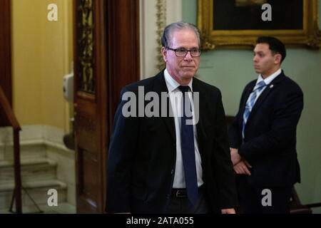 Washington DC, USA. 31st Jan, 2020. United States Senator Mike Braun (Republican of Indiana) exits the Senate Chamber during a brief recess in the impeachment trial of United States President Donald J. Trump on Capitol Hill in Washington, DC, U.S., on Friday, January 31, 2020. Credit: Stefani Reynolds/CNP /MediaPunch Credit: MediaPunch Inc/Alamy Live News Stock Photo