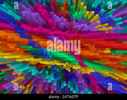 Abstract 3D Pixel Art Isometric Blowing Up Background for Design Project  - Vector Illustration Stock Vector