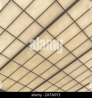 Square frame Slanting frosted glass roof of a building with round lights on the side walls Stock Photo