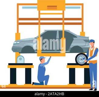 mechanics working under a car icon, colorful design Stock Vector