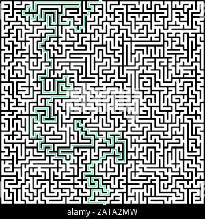 Difficult Vector Black and White Square Maze for Children with Solution Stock Vector