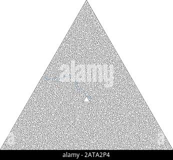 Difficult Vector Black and White Triangular Maze for Children with Solution - Lateen Solved Puzzle Stock Vector