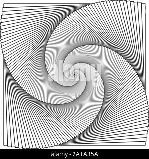 Vector Black and White Square Twirl Graphic Element - Generative Op Art Stock Vector
