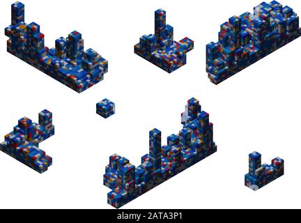 Abstract Construction - 3D Pixel Art Isometric Elements for Design Project  - Vector Illustration Stock Vector