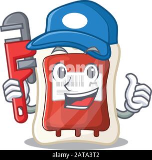 Cool Plumber blood bag on mascot picture style Stock Vector