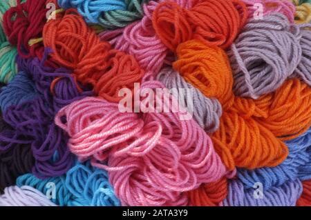 Detail of beautiful colored yarn or wools ,can be used for background , Concept craft , workshop Stock Photo