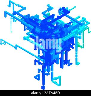 Abstract Construction - 3D Pixel Art Isometric Pattern for Design Project  - Vector Illustration Stock Vector