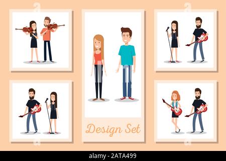 designs set of young people with instruments musical Stock Vector