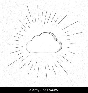 Hand Drawn Crypto Currency Mining Cloud Symbol  - Doodle Vector Hatch Icon Stock Vector