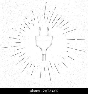 Hand Drawn Symbol of Plug - Doodle Vector Hatch Icon Stock Vector