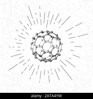 Hand Drawn Symbol of  Fullerene Molecule  - Doodle Vector Hatch Icon Stock Vector