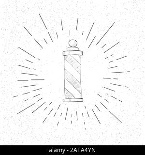 Hand Drawn Symbol of Hairdressing Salon - Vintage Striped Pole - Doodle Vector Hatch Icon Stock Vector