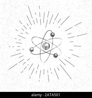Hand Drawn Symbol of Nuclear Model of Atom Structure - Doodle Vector Hatch Icon Stock Vector
