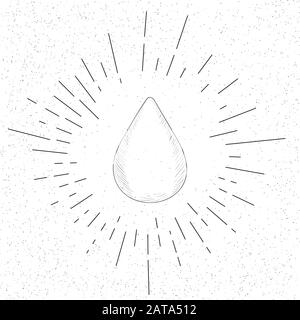 Hand Drawn Symbol of Water Drop - Doodle Vector Hatch Icon Stock Vector
