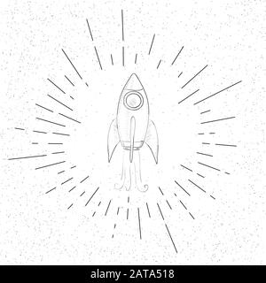 Hand Drawn Symbol of Boost Start Up Launch Starting Rocket - Doodle Vector Hatch Icon Stock Vector