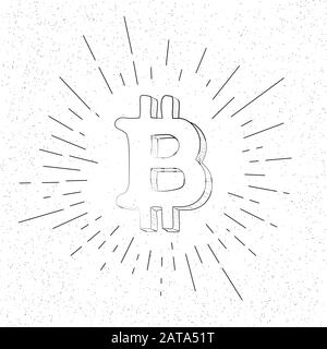 Hand Drawn Crypto Bitcoin Symbol  - Doodle Vector Hatch Icon Stock Vector