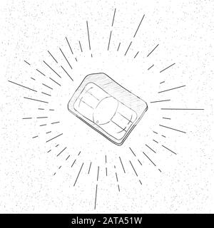 Hand Drawn Symbol of Mobile Cellular Phone SIM Card - Doodle Vector Hatch Icon Stock Vector