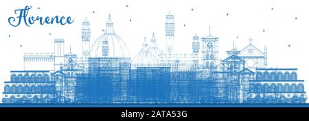 Outline Florence Italy City Skyline with Blue Buildings. Vector Illustration. Business Travel and Tourism Concept with Modern Architecture. Stock Vector