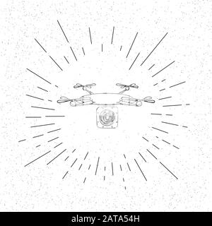 Hand Drawn Symbol of Drone with Digital Camera -  Aerial Photography Drone Doodle Vector Hatch Icon Stock Vector