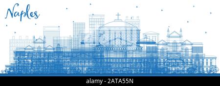 Outline Naples Italy City Skyline with Blue Buildings. Vector Illustration. Business Travel and Tourism Concept with Modern Architecture. Stock Vector