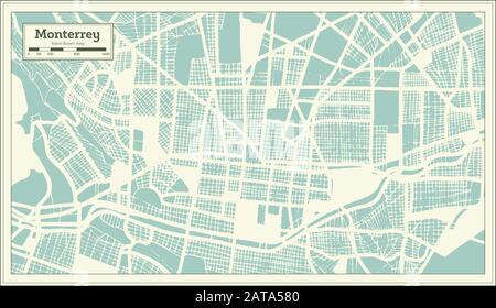 Monterrey Mexico City Map in Retro Style. Outline Map. Vector Illustration. Stock Vector