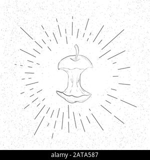 Hand Drawn Symbol of Aplle Stub, Eaten Core, Organic Waste - Doodle Vector Hatch Icon Stock Vector
