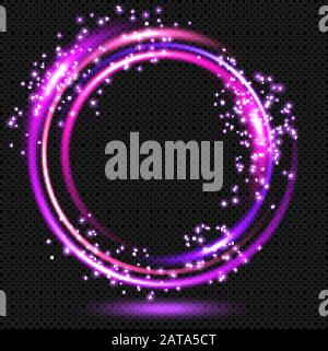 Pink shining Ring with Sparks on Transparent Background  - Vector Glowing Lens Effect Stock Vector