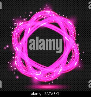 Pink shining Atomic Symbol with Sparks on Transparent Background  - Vector Glowing Neon Ravel Stock Vector