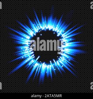 Blue Shine Starburst Flare Flash with Rays and Sparks on Transparent Background  - Vector Radiant Supernova Explosion Stock Vector