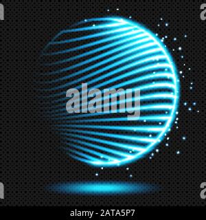 Cyan shining Wavy Circle Logo Sign with Sparks on Transparent Background  - Vector Glowing Neon Round Element Stock Vector