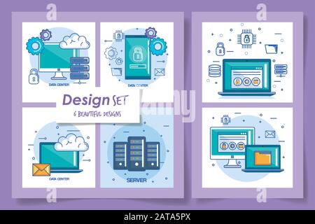 six designs of data center and icons Stock Vector Image & Art - Alamy