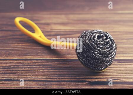 Metal sponge for cleaning and washing dishes Stock Photo