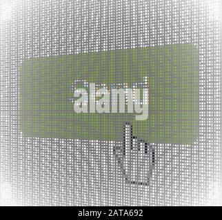 Close Up Hand Cursor and Web Site Message Send Button on Computer LCD Screen Pixel Background  - Vector Macro Image Digital Concept Stock Vector