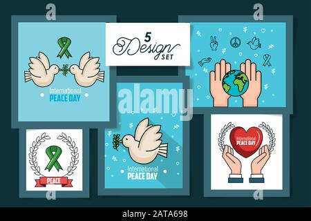 five designs of international peace day with icons Stock Vector