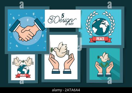 five designs of international peace day with icons Stock Vector